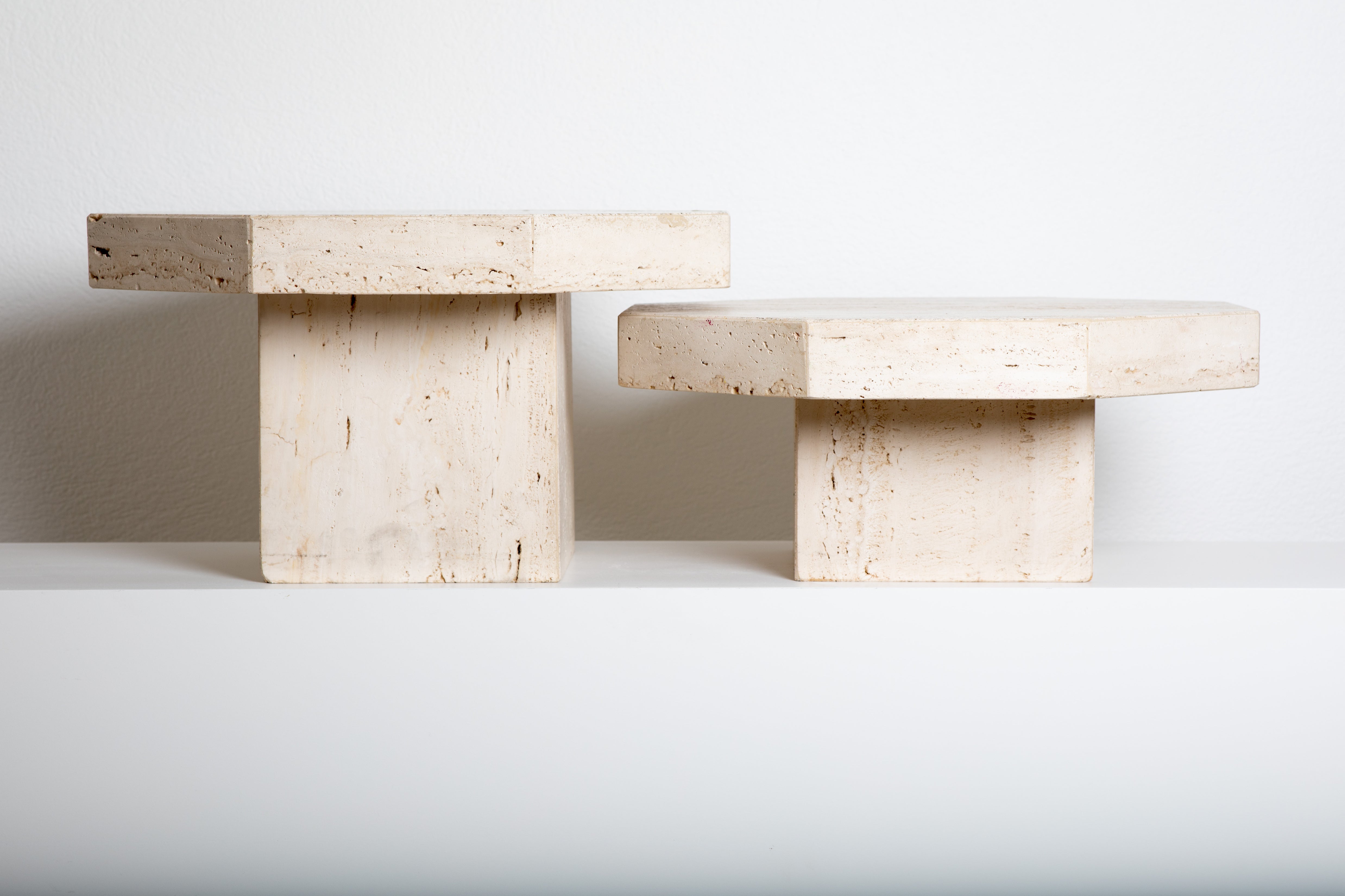 Travertine Pair of Octogonal Tables