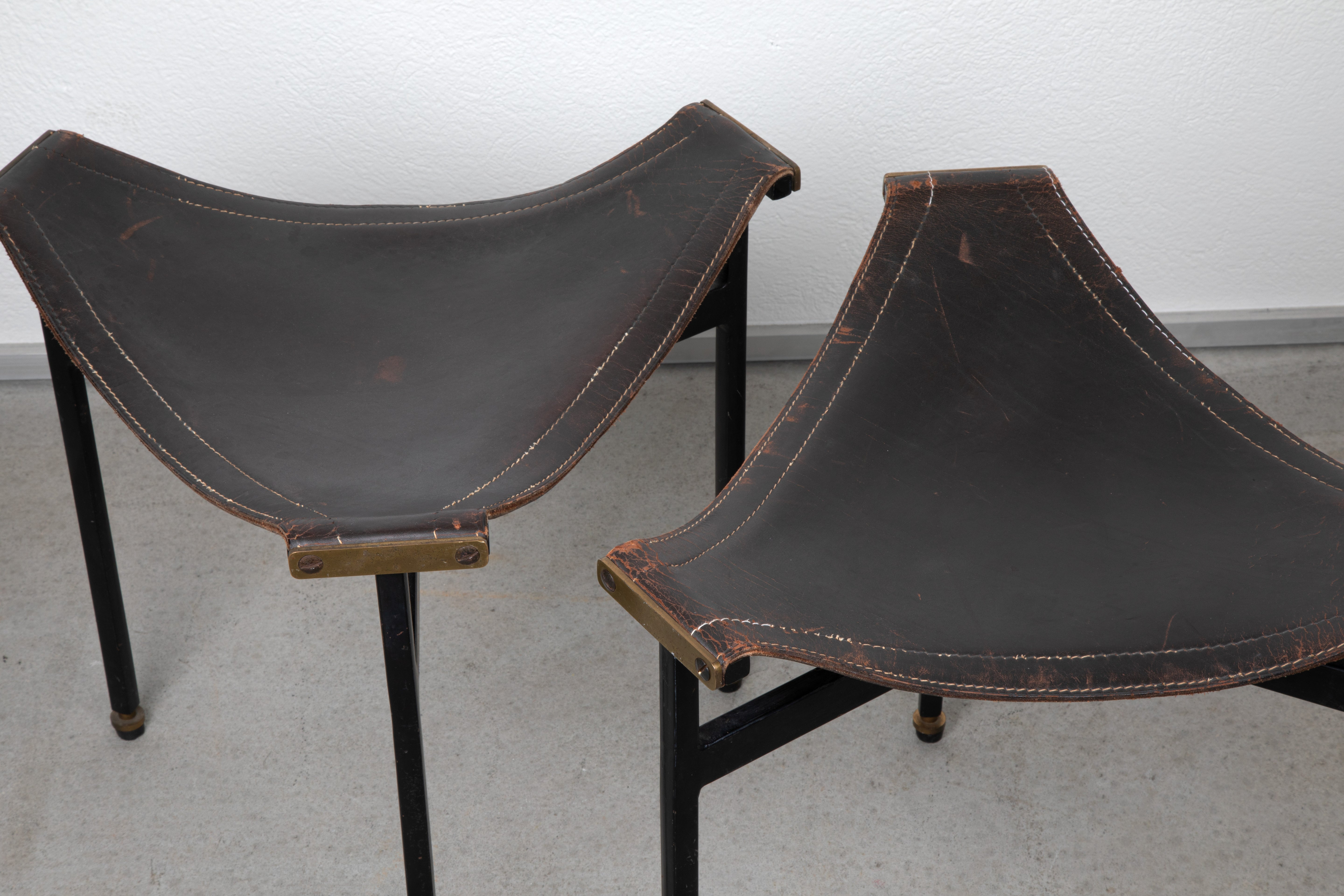 Vintage Leather Stools, French Manufacture, 1950s