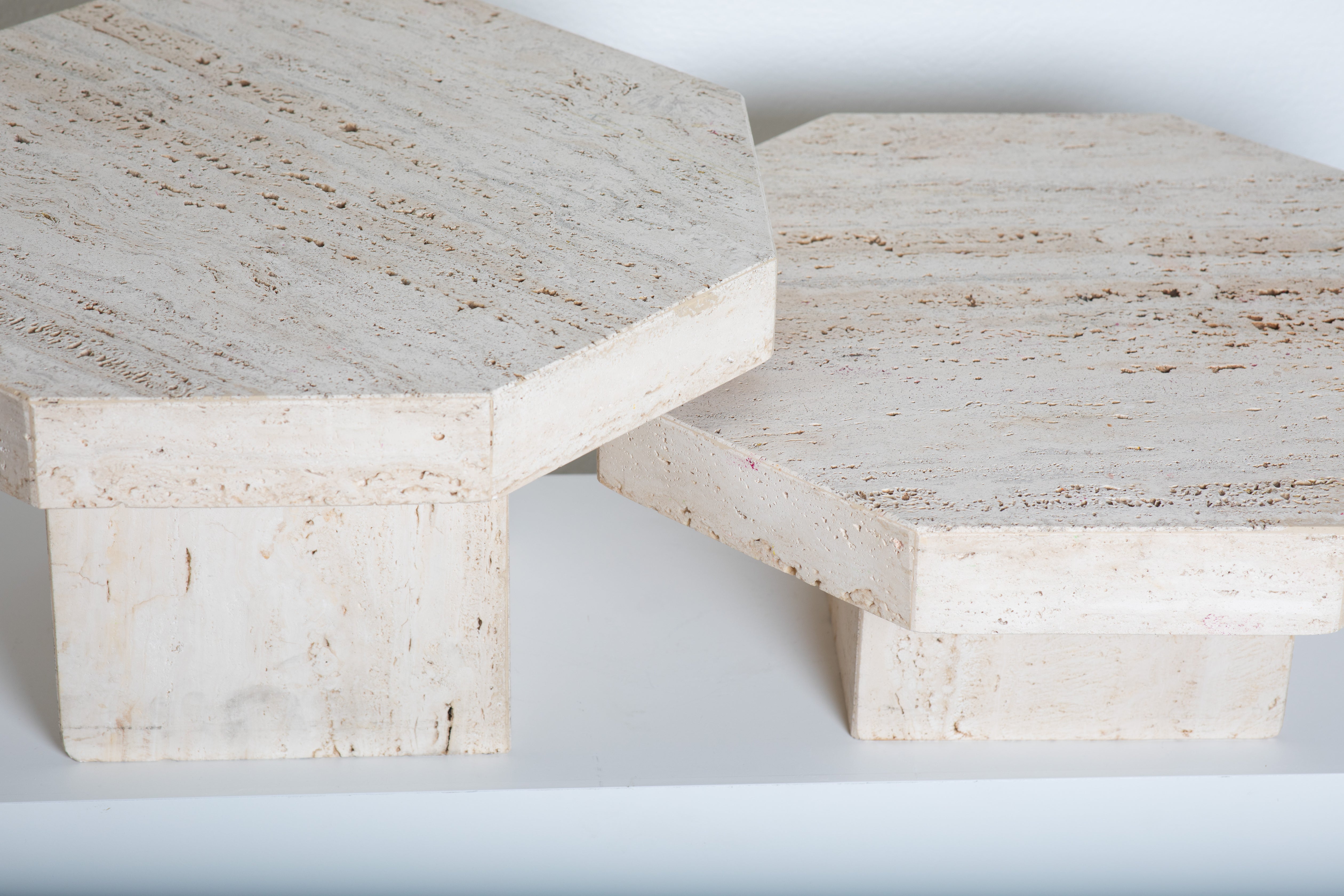 Travertine Pair of Octogonal Tables